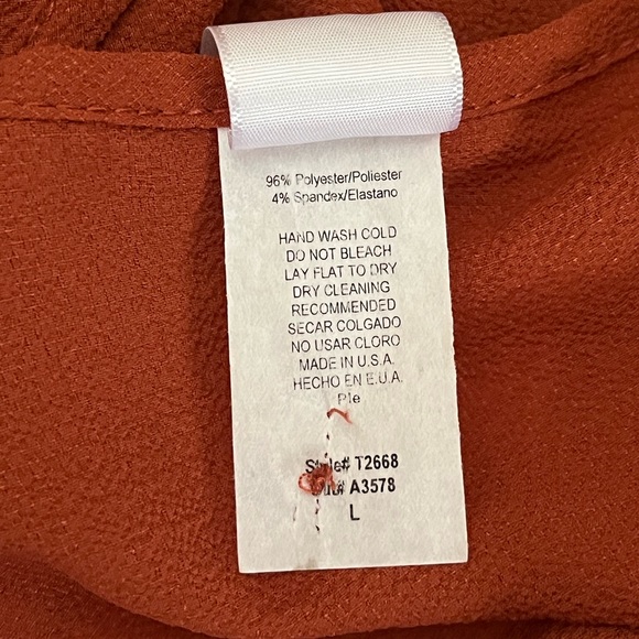 NWT Liam & Co. Rust Long Sleeve Top w/ Attached Sash - Picture 6 of 6